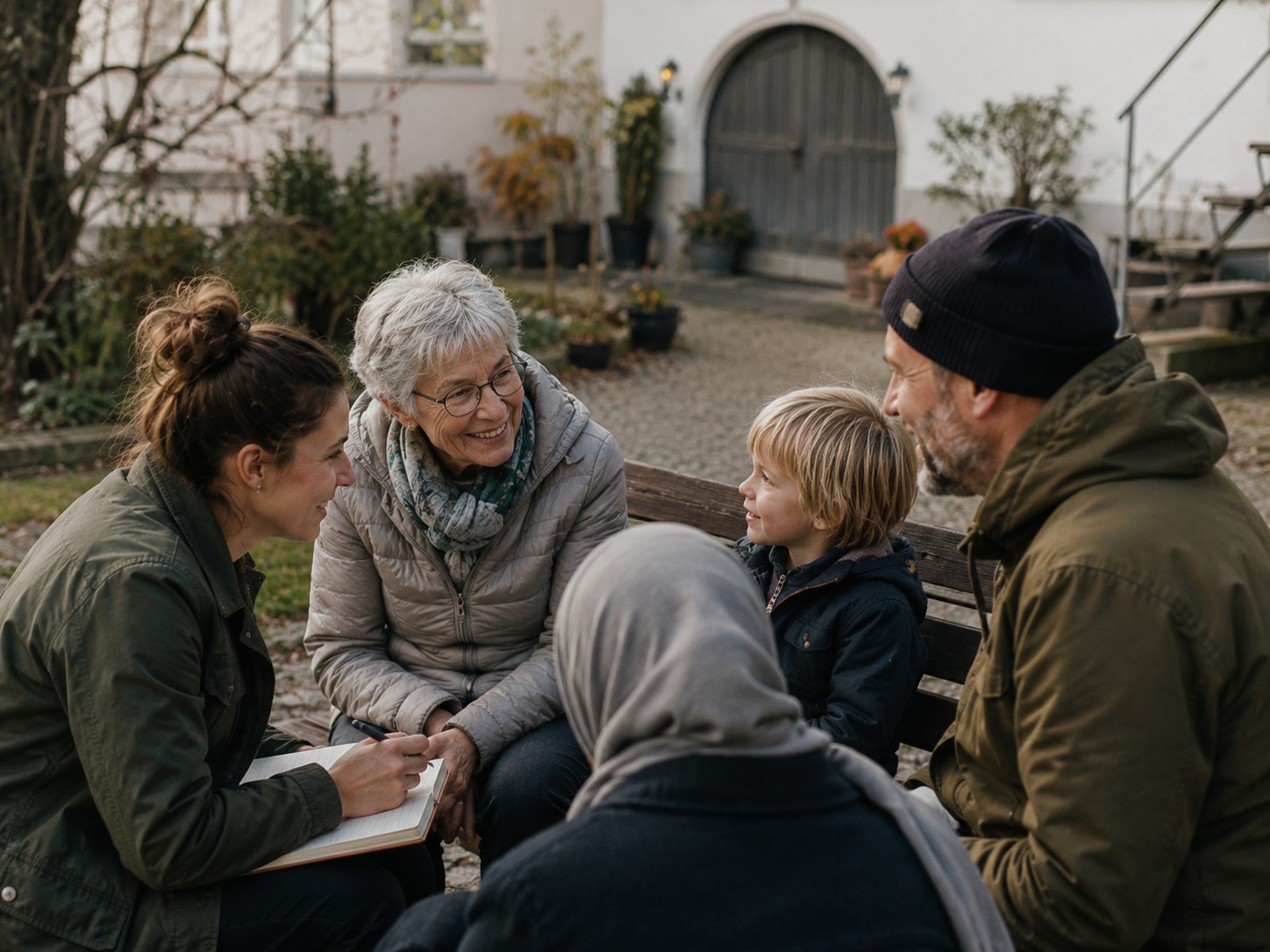 Freundliches Gespräch im Gartenbereich